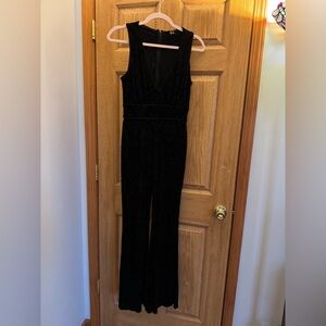 Forever 21 Black Velvet Jumpsuit with Flare Leg